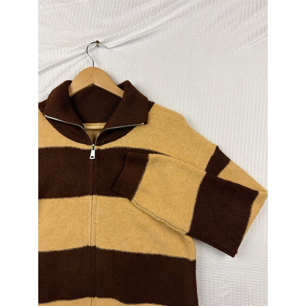 Cicy Bell Striped Full Zip Sweater Women S Yellow Brown Colorblock Knit